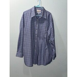 Roundtree & Yorke Gold Label Mens Plaid Button Down Shirt Blue 18/35 Big & Tall